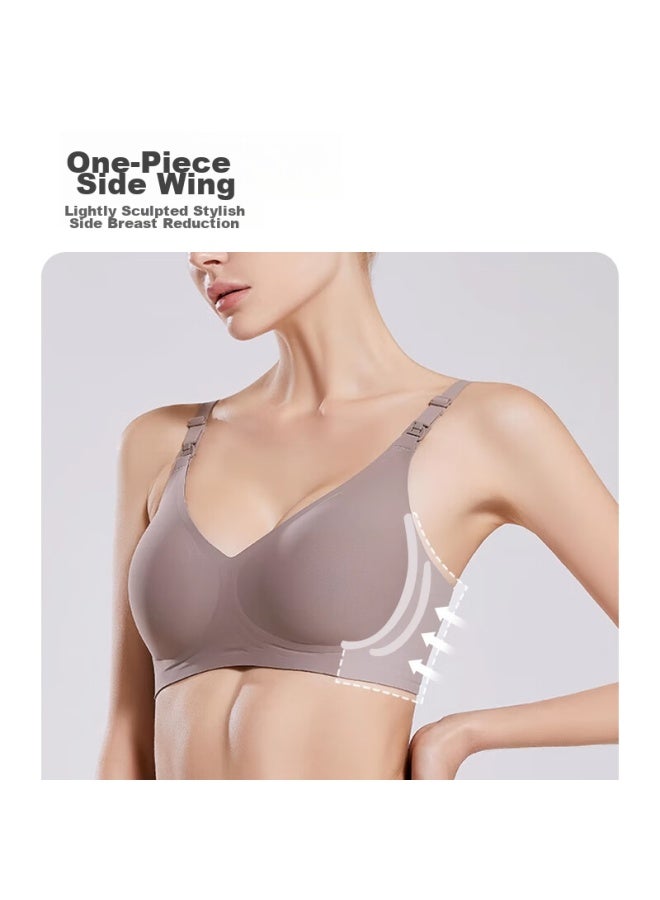 Lovebox Aibaoshi Maternity Bra For Women, Push-up Nursing Bra, Pregnancy And Postpartum Breastfeeding Bra, Front Opening, Brown Gray, Size L M382 - Image 5