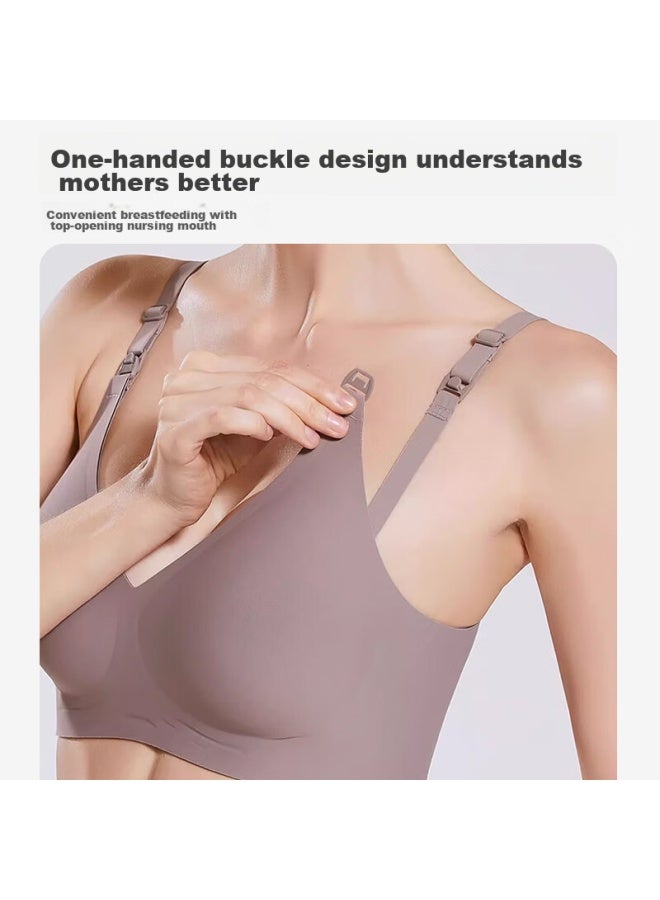 Lovebox Aibaoshi Maternity Bra For Women, Push-up Nursing Bra, Pregnancy And Postpartum Breastfeeding Bra, Front Opening, Brown Gray, Size L M382 - Image 4