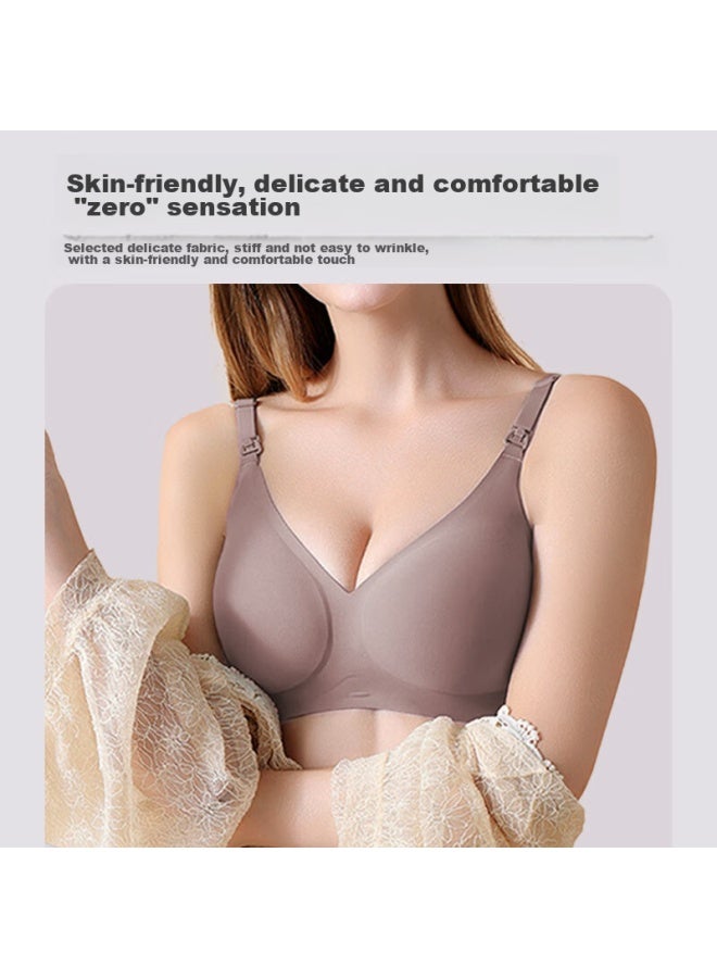 Lovebox Aibaoshi Maternity Bra For Women, Push-up Nursing Bra, Pregnancy And Postpartum Breastfeeding Bra, Front Opening, Brown Gray, Size L M382 - Image 3