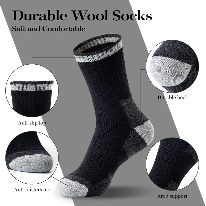 SIMIYA Merino Wool Hiking Socks for Men - 5 Pairs Thick, Warm, Thermal Winter Crew Socks for Cold Weather - Image 4