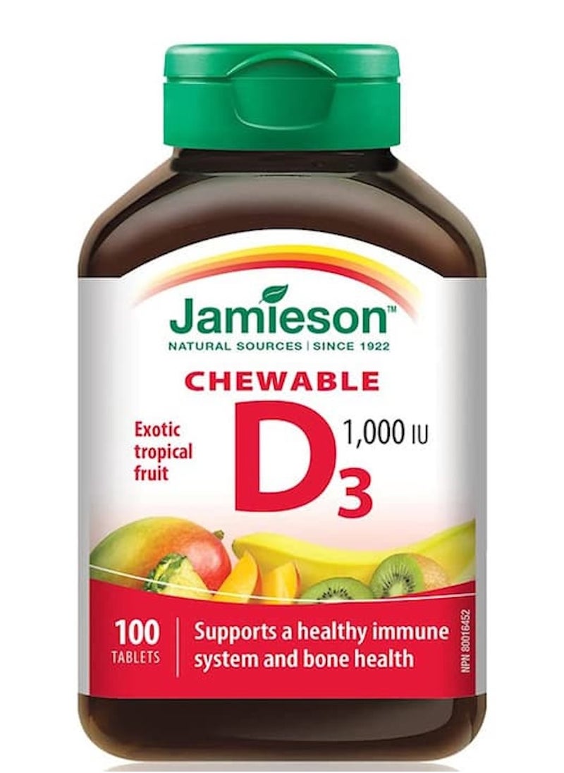 Jamieson Jamieson Chewable Vitamin D3 1,000 IU - Exotic Tropical Fruit Flavour, 100 Count 