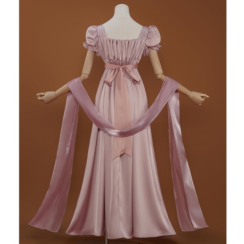 Vibsion Regency Dresses for Women Luxurious Embroidered Satin Empire Waist Dress 1800s Victorian Ball Gown with Shawl Purple XXL - Image 4