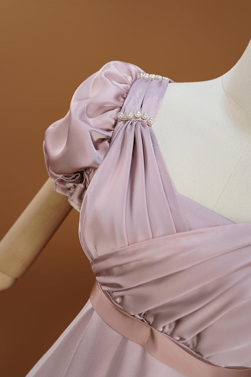 Vibsion Regency Dresses for Women Luxurious Embroidered Satin Empire Waist Dress 1800s Victorian Ball Gown with Shawl Purple XXL - Image 5