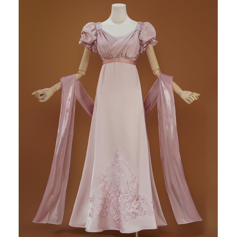Vibsion Regency Dresses for Women Luxurious Embroidered Satin Empire Waist Dress 1800s Victorian Ball Gown with Shawl Purple XXL - Image 2