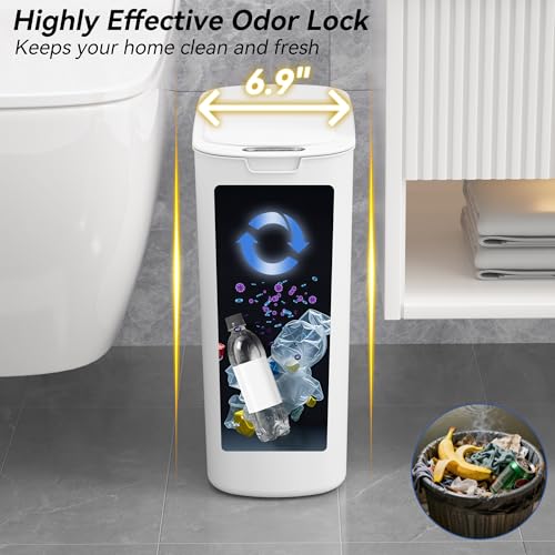 FRESHLIX Automatic Motion Sensor Bathroom Trash Can with Lid, 5 Gallon Touchless Trash Bin,Smart Electric Narrow Waterproof Garbage Bin for Toilet, Office, Bedroom, Living Room, Dorm (White - Image 4