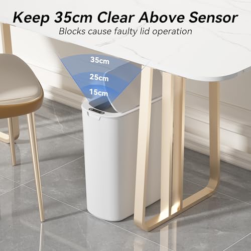 FRESHLIX Automatic Motion Sensor Bathroom Trash Can with Lid, 5 Gallon Touchless Trash Bin,Smart Electric Narrow Waterproof Garbage Bin for Toilet, Office, Bedroom, Living Room, Dorm (White - Image 3