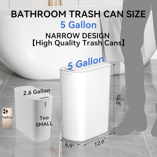 FRESHLIX Automatic Motion Sensor Bathroom Trash Can with Lid, 5 Gallon Touchless Trash Bin,Smart Electric Narrow Waterproof Garbage Bin for Toilet, Office, Bedroom, Living Room, Dorm (White - Image 2