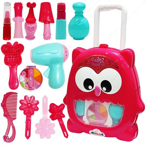 SHAKTISM Owl Shaped Plastic Beauty Set, Kids Pretend Play Toy with Trolley, Make Up Accessories Beauty Makeup Play Set for Girls - Image 1