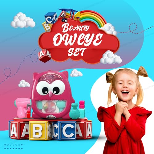 SHAKTISM Owl Shaped Plastic Beauty Set, Kids Pretend Play Toy with Trolley, Make Up Accessories Beauty Makeup Play Set for Girls - Image 4