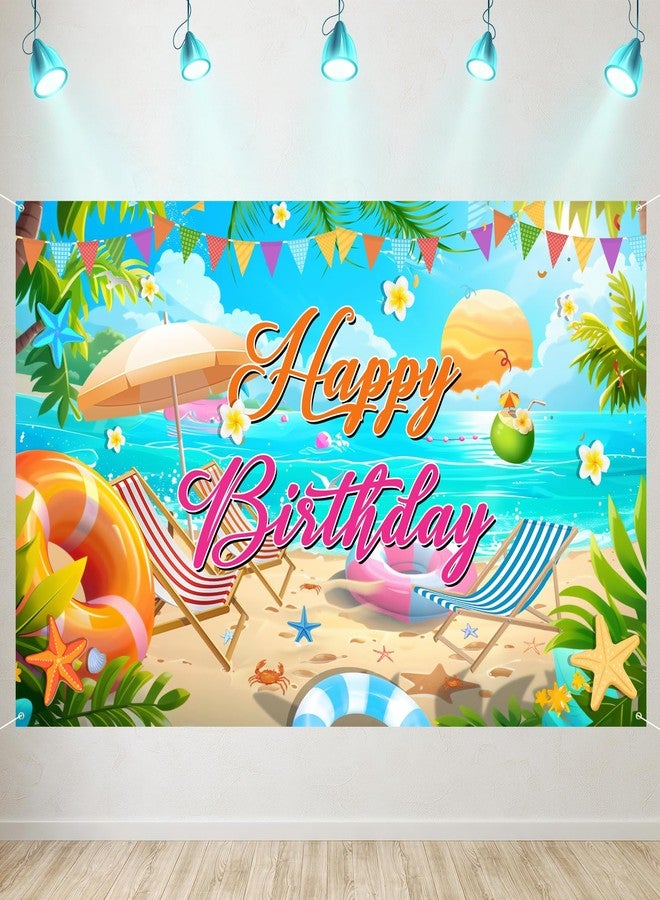 CANIPHA Summer Happy Birthday Banner Decorations, Backdrop Decor Supplies, Happy Sign for Backdrop, Large Beach Theme Birthday Banners Supplies Suitable for Any Lively Theme Party Event - Image 1