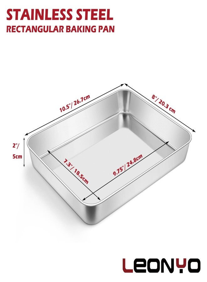 Leonyo Rectangular Cake Pan for Baking, 10.5 x 8 x 2 Inch Stainless Steel Baking Sheet Tray, Deep Lasagna Pan for Toaster Oven, Focaccia, Fish, Chicken, Casserole Dish - Image 2