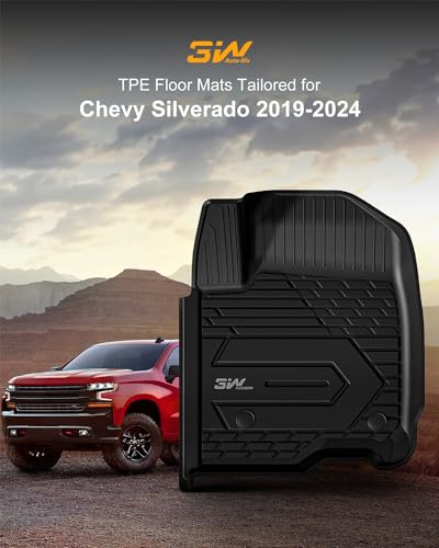 3W Floor Mats Fit for 2019-2024 Chevy Silverado/GMC Sierra 1500 & 2020-2024 Chevrolet Silverado/GMC Sierra 2500 HD/3500HD Crew Cab TPE All Weather Custom Fit Floor Liner, With Factory Carpeted Storage - Image 2