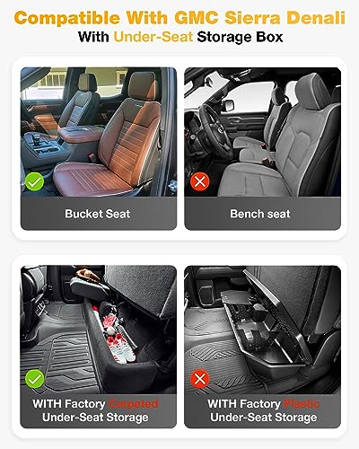 3W Floor Mats Fit for 2019-2024 Chevy Silverado/GMC Sierra 1500 & 2020-2024 Chevrolet Silverado/GMC Sierra 2500 HD/3500HD Crew Cab TPE All Weather Custom Fit Floor Liner, With Factory Carpeted Storage - Image 4