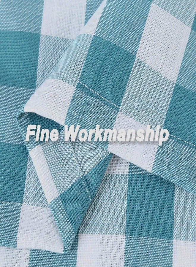 Amzdecor Buffalo Check Tier Curtains for Kitchen, Thick Yarn Dyed Buffalo Plaid Gingham Rod Pocket Farmhouse Cafe Bathroom Drapes, Short Kitchen Window Curtains, 28" W x 24" L, Teal/White, Set of 2 - Image 3