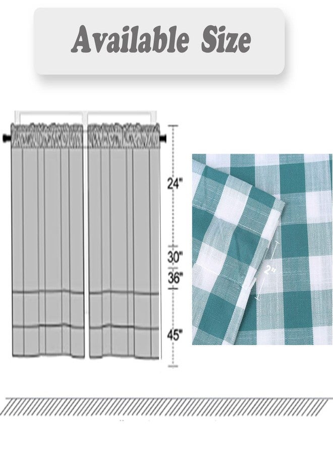 Amzdecor Buffalo Check Tier Curtains for Kitchen, Thick Yarn Dyed Buffalo Plaid Gingham Rod Pocket Farmhouse Cafe Bathroom Drapes, Short Kitchen Window Curtains, 28" W x 24" L, Teal/White, Set of 2 - Image 5