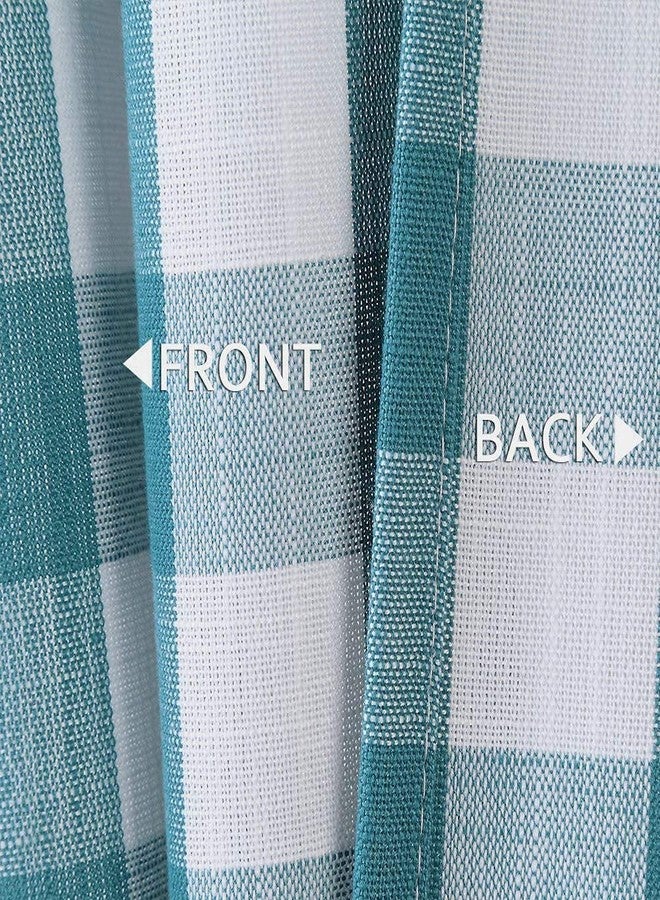 Amzdecor Buffalo Check Tier Curtains for Kitchen, Thick Yarn Dyed Buffalo Plaid Gingham Rod Pocket Farmhouse Cafe Bathroom Drapes, Short Kitchen Window Curtains, 28" W x 24" L, Teal/White, Set of 2 - Image 4