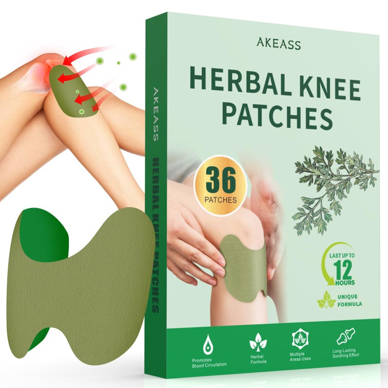 AKEASS 36 Count Knee Relief Patch - Warming Herbal Patches for Knee - Natural Relief Heat Knee Patch - Wormwood Extract Sticker for Knee, Back, Neck, Shoulder, Muscle, Joint - Image 1