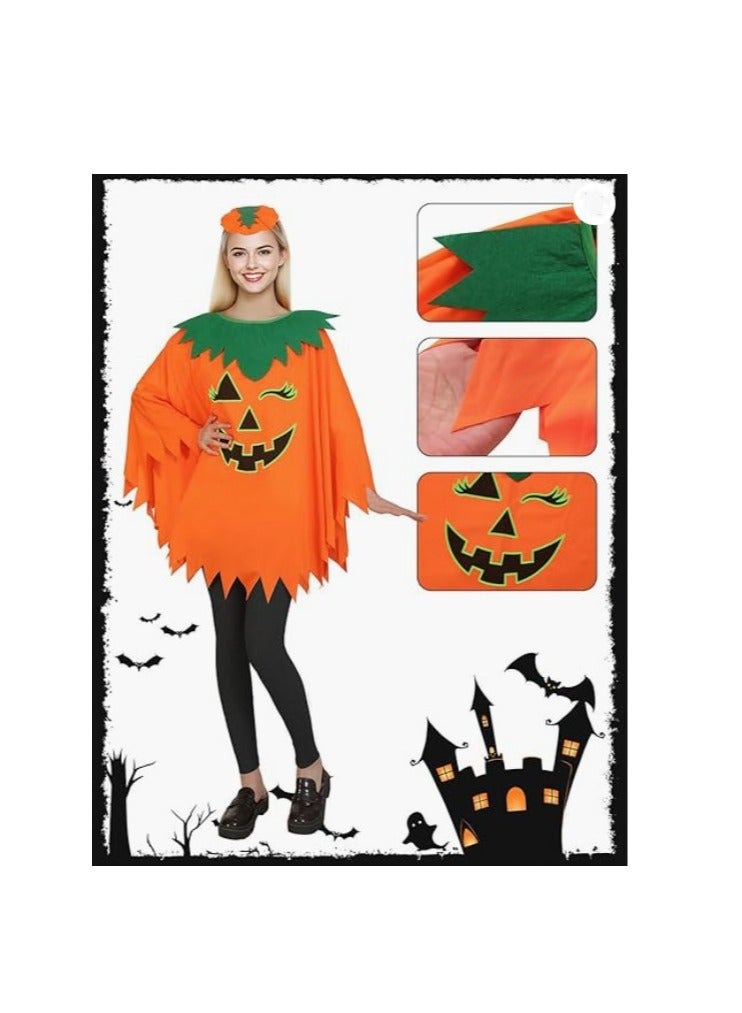 CityRiya-Long Women's Halloween Pumpkin 3 Piece Costume Set - Adult Ladies Pumpkin Cape, Headband & Candy Bag, Cute Sexy Halloween Cosplay Outfit - Image 2