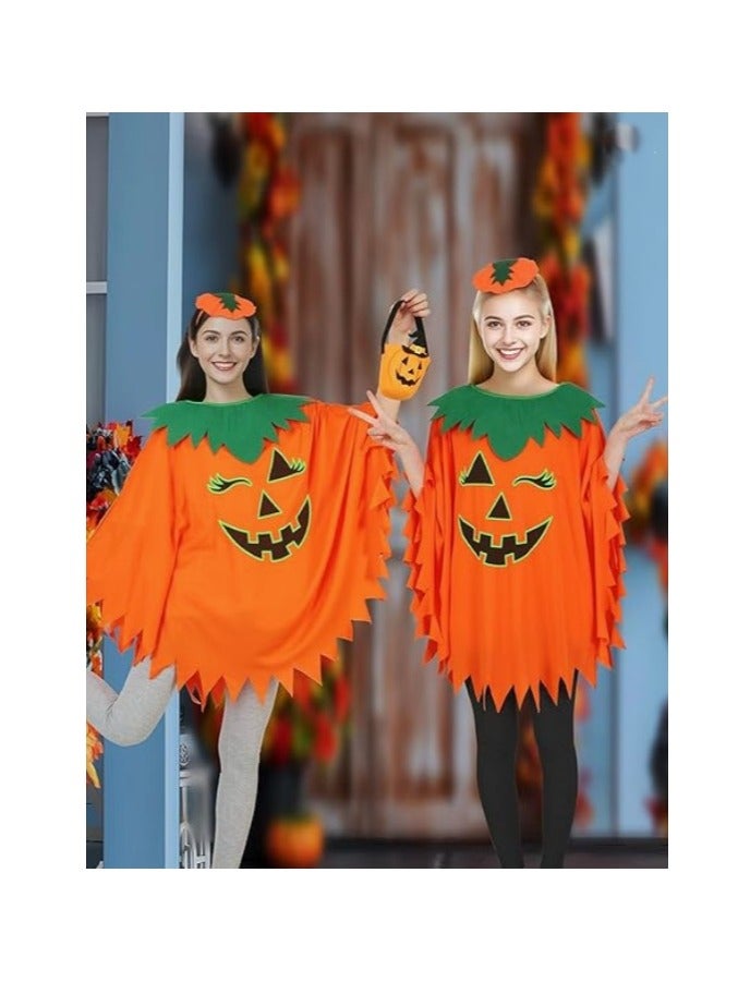 CityRiya-Long Women's Halloween Pumpkin 3 Piece Costume Set - Adult Ladies Pumpkin Cape, Headband & Candy Bag, Cute Sexy Halloween Cosplay Outfit - Image 5