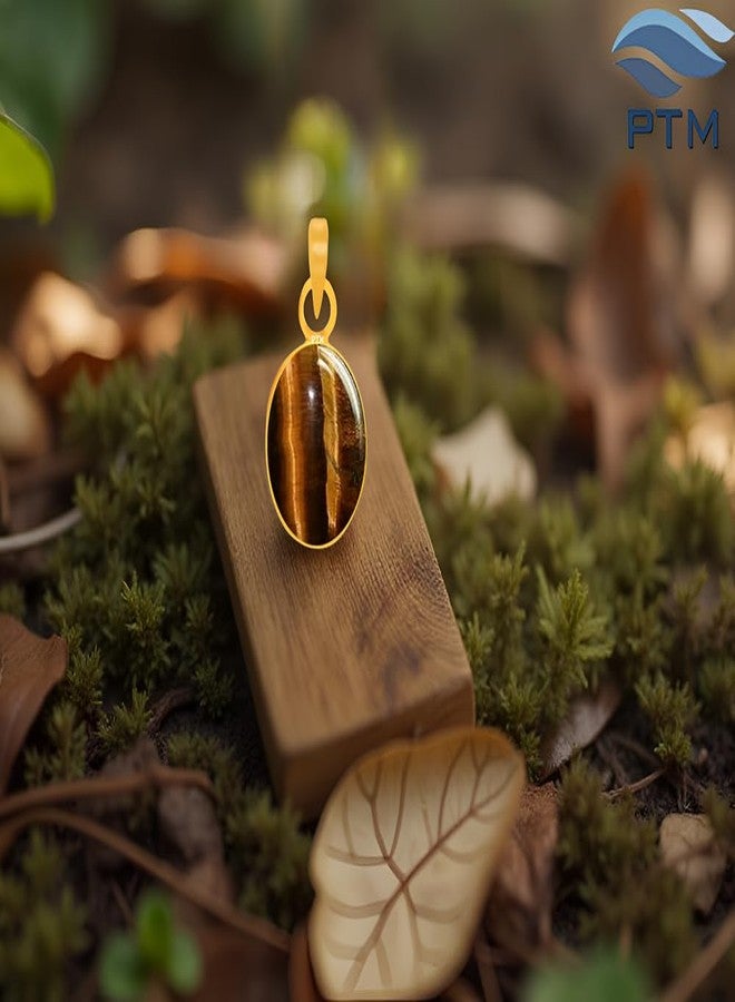Ptm Natural Tiger Eye 4.25 Ratti or 4 Carat Astrological Certified Gemstone Panchdhatu/5 Metals 22k Gold Plated Pendant for Men & Women -fba3425 - Image 2