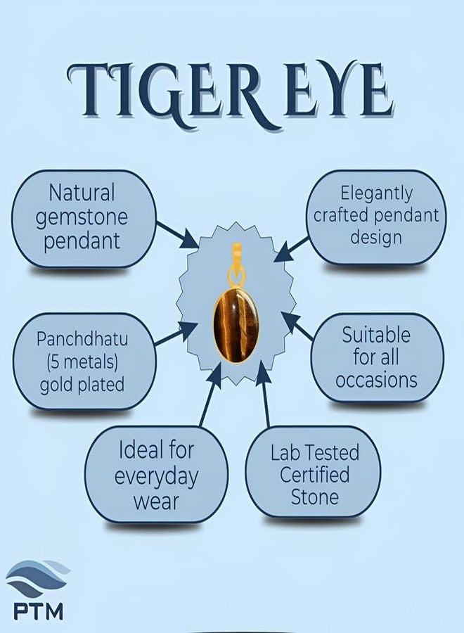 Ptm Natural Tiger Eye 4.25 Ratti or 4 Carat Astrological Certified Gemstone Panchdhatu/5 Metals 22k Gold Plated Pendant for Men & Women -fba3425 - Image 3