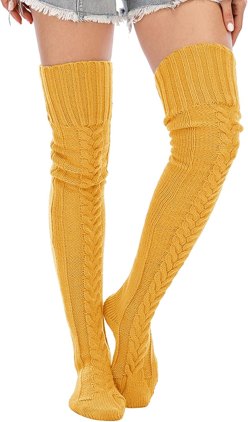 SherryDC Women's Cable Knit Thigh High Socks Winter Boot Stockings Extra Long Over Knee High Leg Warmers - Image 1