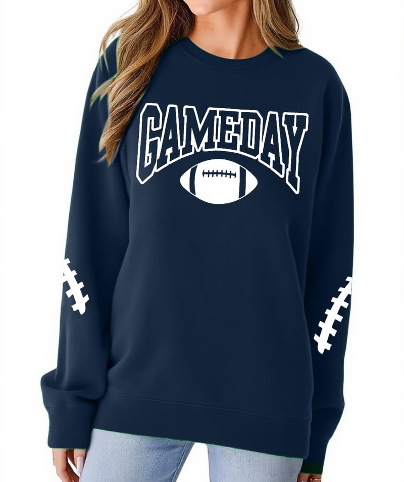 FAYALEQ Game Day Sweatshirts Women Football Sweatshirt Football Rugby Pullovers Casual Game Day Fan Pullover Top Dark Blue - Image 3
