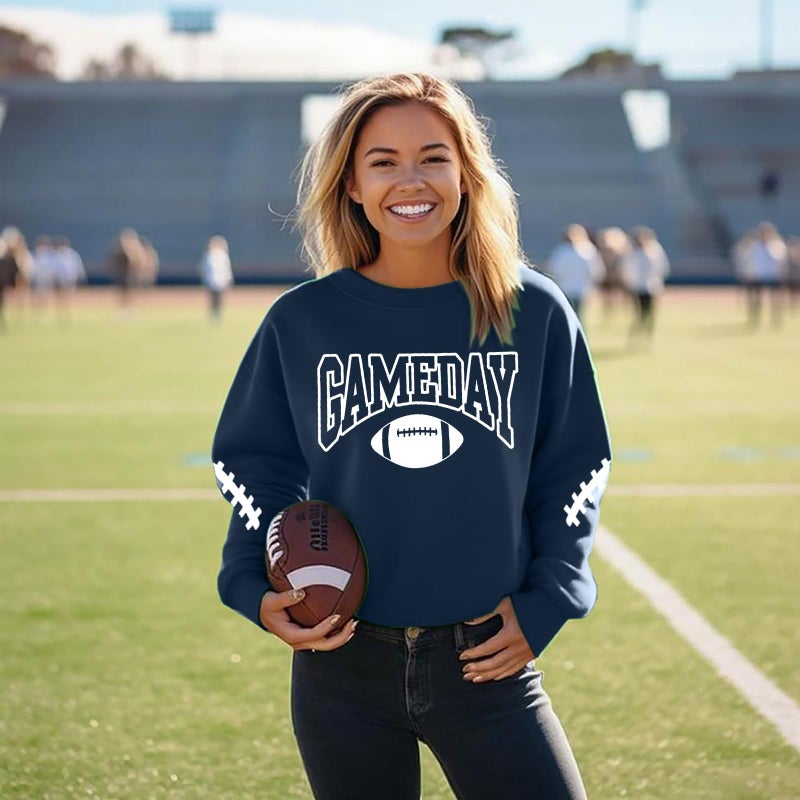 FAYALEQ Game Day Sweatshirts Women Football Sweatshirt Football Rugby Pullovers Casual Game Day Fan Pullover Top Dark Blue - Image 2