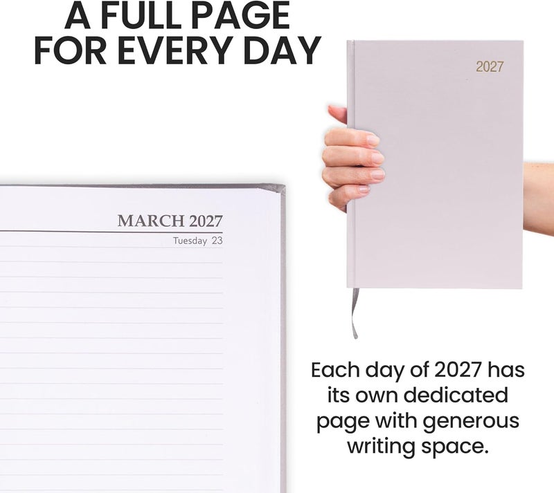 evelay 2025 A4 A5 Day to Page Diary Full Year Planner Desk Hardback Academic Organiser for Home Office School (A5 Page a Day, Light Grey) - Image 5