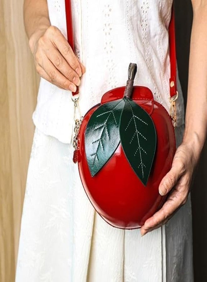 123Arts Apple Shape Shoulder Bag Crossbody Bag PU Leather Handbag - Image 3