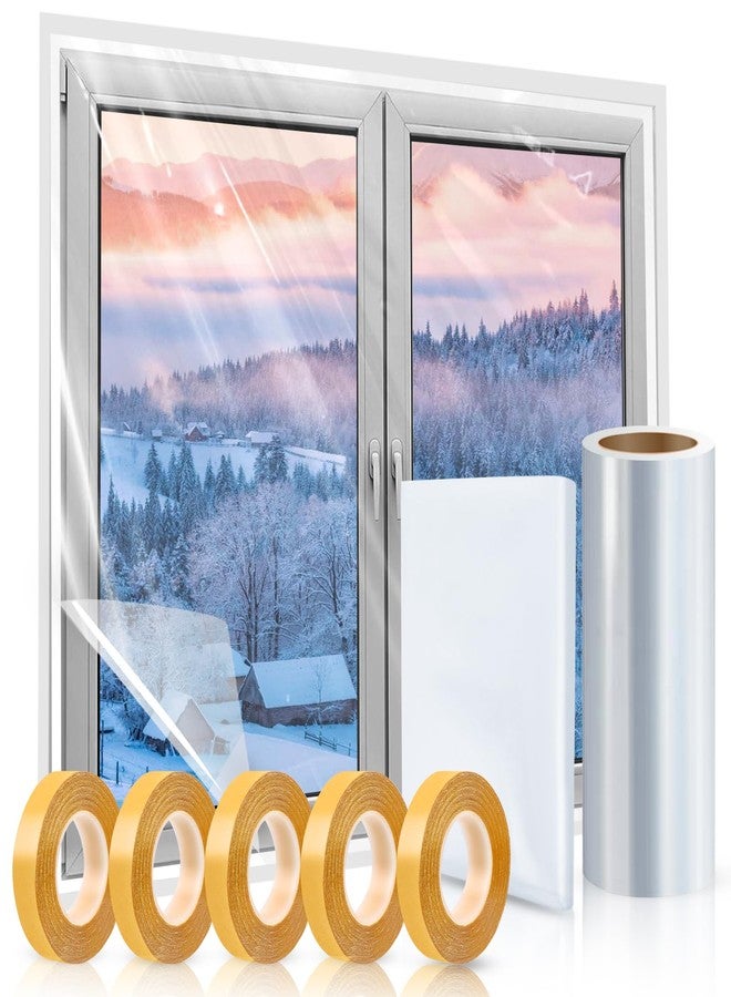 RGJ Window Insulation Kit, 63 × 394 Inch and 87 x 110 inch Plastic Window Covering for Winter, Window Insulation Film Window Wrap Insulation Windows Winterizing Kit with Double-Sided Tape - Image 1