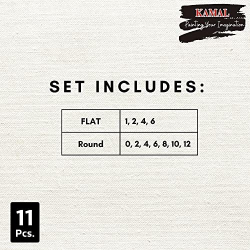 KAMAL® Artist Quality Paint Brush of Golden Taklon Hair Round Set of 7 and Flat Set of 4 Creme Handle - Image 5