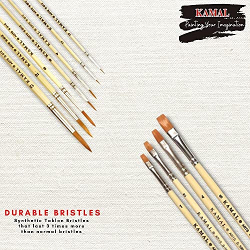 KAMAL® Artist Quality Paint Brush of Golden Taklon Hair Round Set of 7 and Flat Set of 4 Creme Handle - Image 3