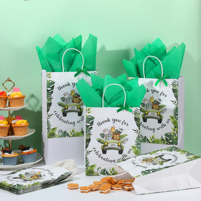 Seajan 24 Pack Baby Shower Jungle Safari Animal Party Favor Bags - 10.63 x 8.27 Inch Medium Size With Handle for Child's Birthday Gender Reveal (Green, Animal) - Image 4