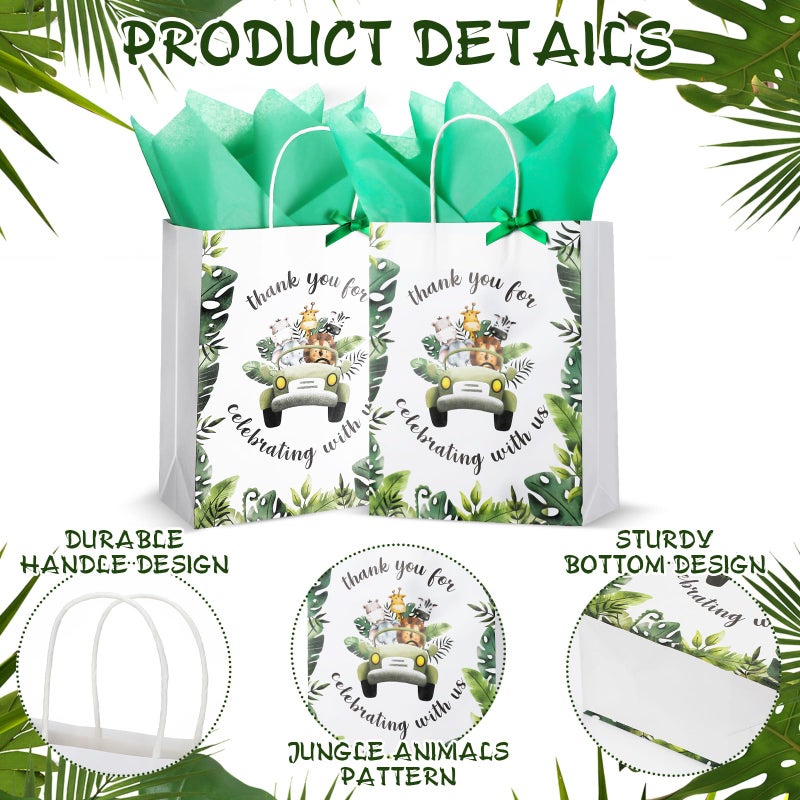 Seajan 24 Pack Baby Shower Jungle Safari Animal Party Favor Bags - 10.63 x 8.27 Inch Medium Size With Handle for Child's Birthday Gender Reveal (Green, Animal) - Image 3