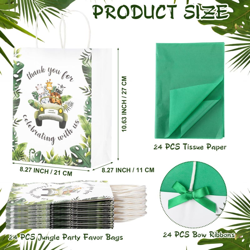 Seajan 24 Pack Baby Shower Jungle Safari Animal Party Favor Bags - 10.63 x 8.27 Inch Medium Size With Handle for Child's Birthday Gender Reveal (Green, Animal) - Image 2