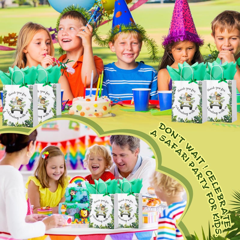 Seajan 24 Pack Baby Shower Jungle Safari Animal Party Favor Bags - 10.63 x 8.27 Inch Medium Size With Handle for Child's Birthday Gender Reveal (Green, Animal) - Image 5