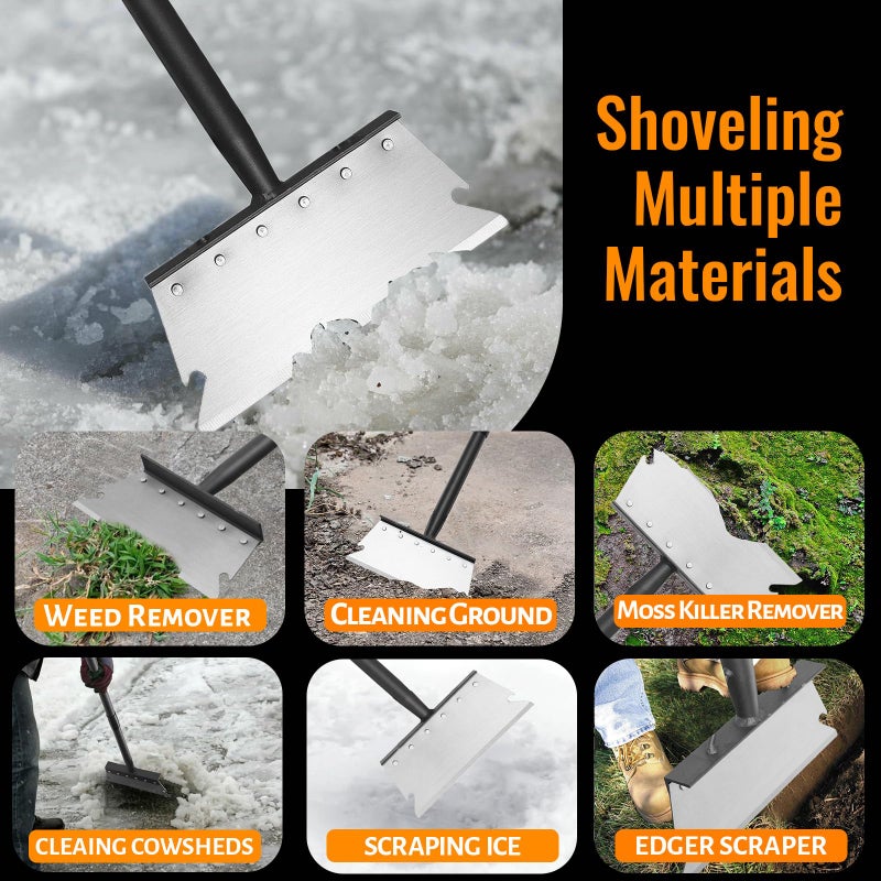 ABtool Garden Flat Shovel Scraper, Multifunctional Garden Cleaning Shovel with 59 Inch Long Handle, Heavy Duty Outdoor Floor Scraper for Weed Cleaning,Trenching,Edging and Removing Snow,Ice,Weeds,Dirty,Moss - Image 2