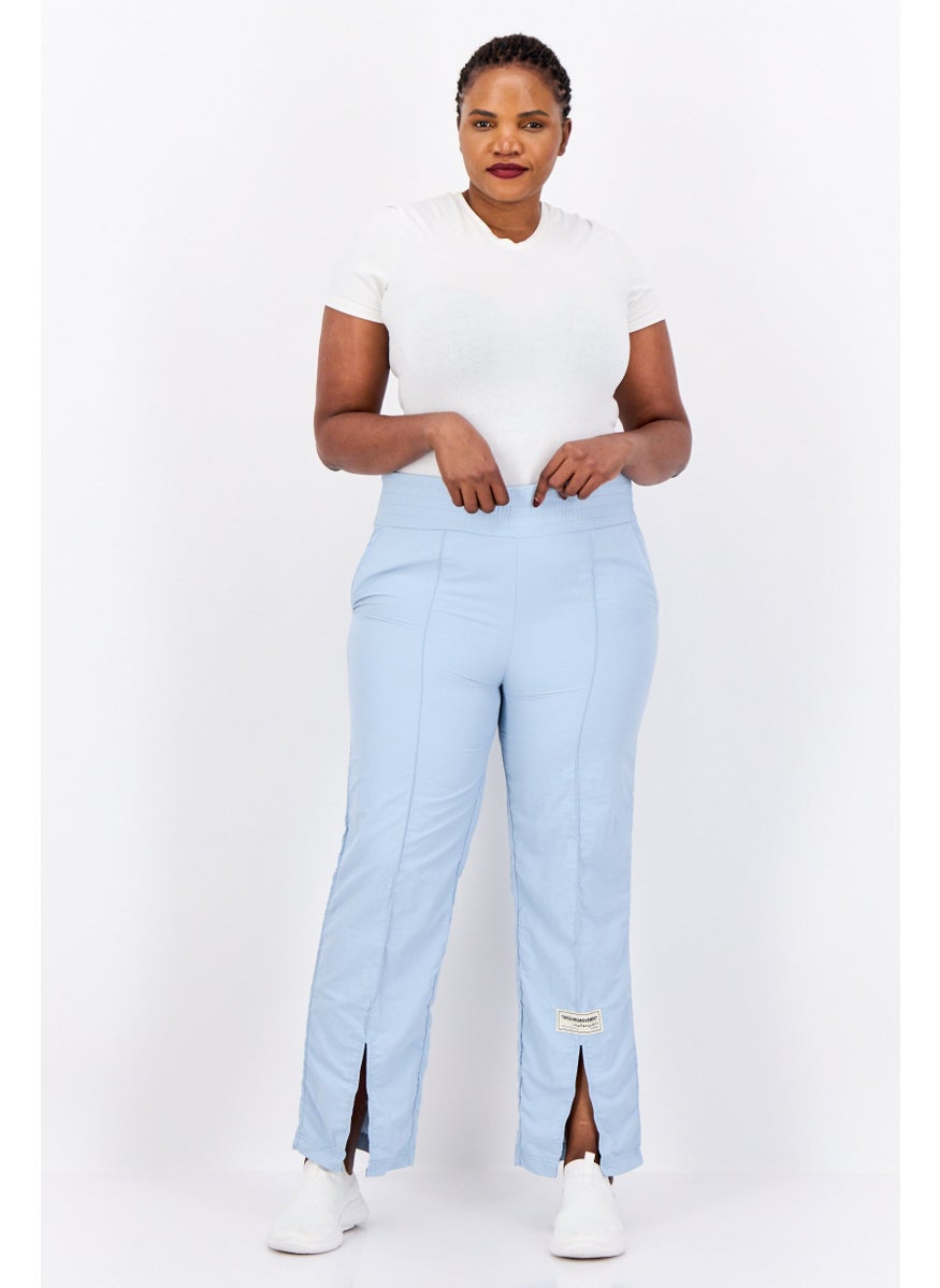 The Giving Movement - Women Regular Fit Brand Logo Split Leg Pants, Light  Blue - Image 1