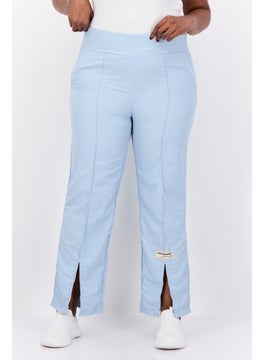 Women Regular Fit Brand Logo Split Leg Pants, Light  Blue
