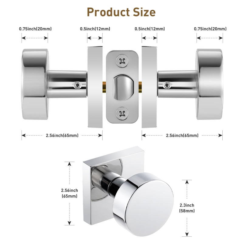 Newliplace Polished Chrome Closet Door Knob  Modern Round Passage Door Handle For Hallway - Image 5