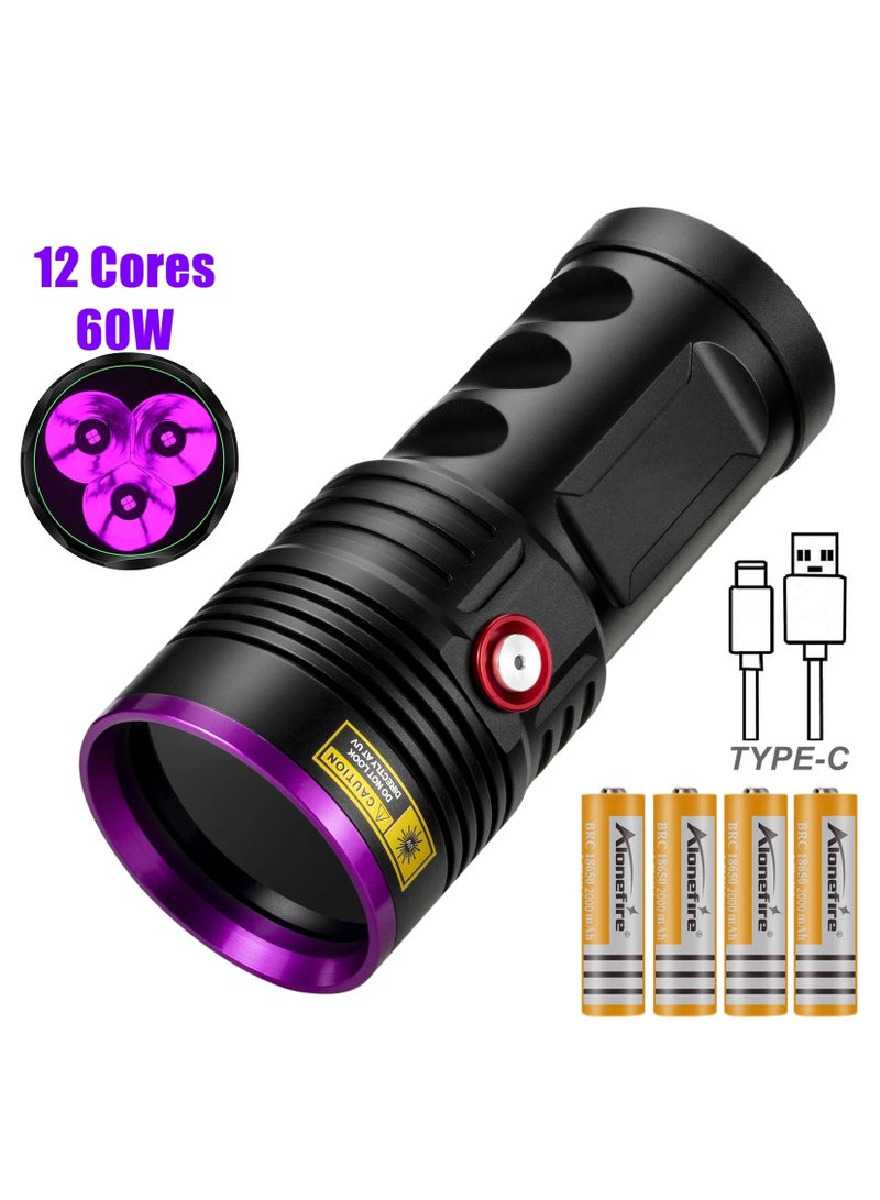 60W High Power UV Flashlight Blacklight Cat Dog Urine Stain Tinea Ore Money Scorpion Marker Rechargeable Ultraviolet torch lamp - Image 1