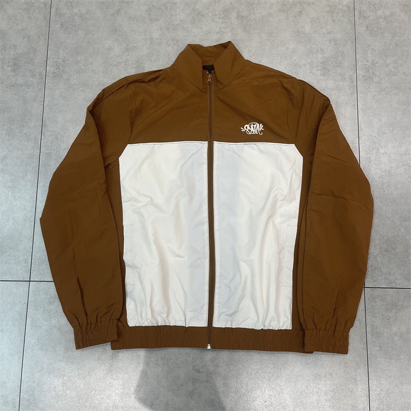 Syna Drill Style American Style Street Hip Hop Embroidered Logo Stitching Collar Windbreaker Jacket Casual Pants Suit - Image 1