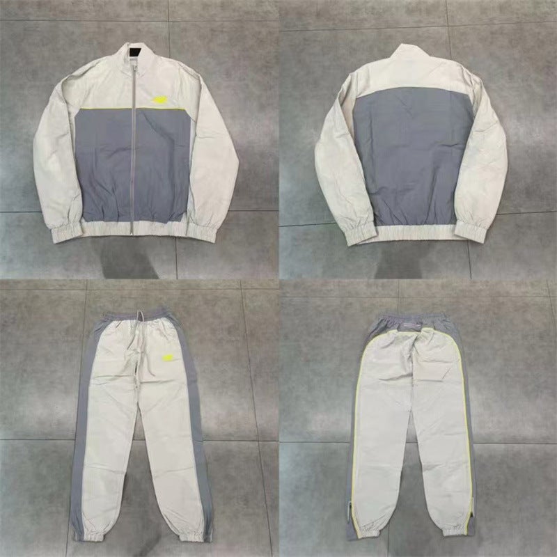 Syna Drill Style American Style Street Hip Hop Embroidered Logo Stitching Collar Windbreaker Jacket Casual Pants Suit - Image 5
