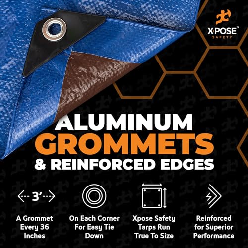 Xpose Safety 6’ x 8’ Heavy Blue/Brown Tarp - Waterproof - 7 Mil Weatherproof Camping Tarp for Tent, Rain, Wind & Sun - Plastic Tarpaulin Cover Outdoor for Roof, Trailer, RV, Car, Boat - Image 3