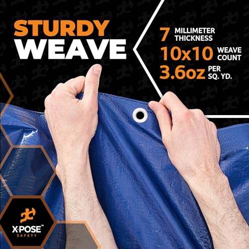 Xpose Safety 6’ x 8’ Heavy Blue/Brown Tarp - Waterproof - 7 Mil Weatherproof Camping Tarp for Tent, Rain, Wind & Sun - Plastic Tarpaulin Cover Outdoor for Roof, Trailer, RV, Car, Boat - Image 5