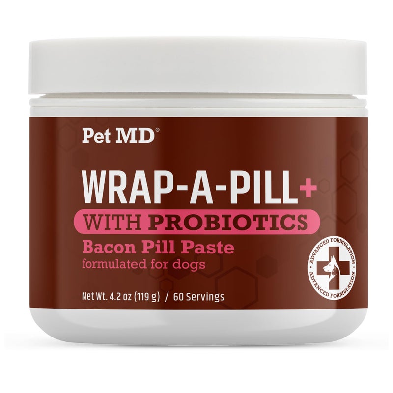 Pet MD Wrap-A-Pill with Dog Probiotics - Pill Wrap for Dogs Medicine - Easy-to-Use Paste to Hide Capsules, Create Pockets and Treats for Dogs - Bacon (4.2oz) - Image 1
