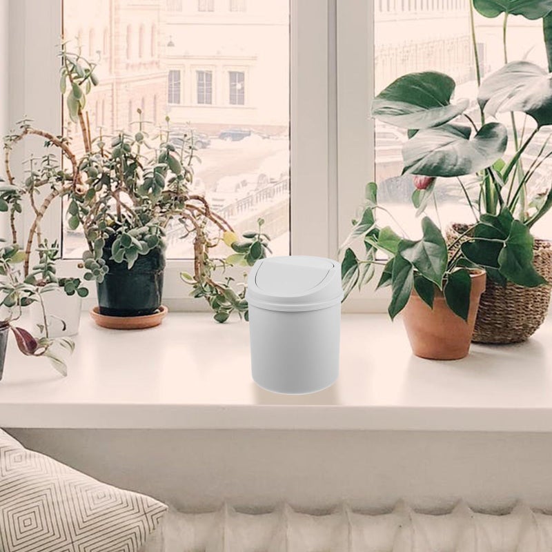 Mini Swing Lid Trash Can Small Garbage Bin For Home Office Desk Bathroom Gray - Image 5