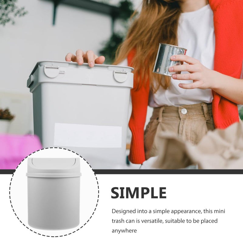 Mini Swing Lid Trash Can Small Garbage Bin For Home Office Desk Bathroom Gray - Image 4