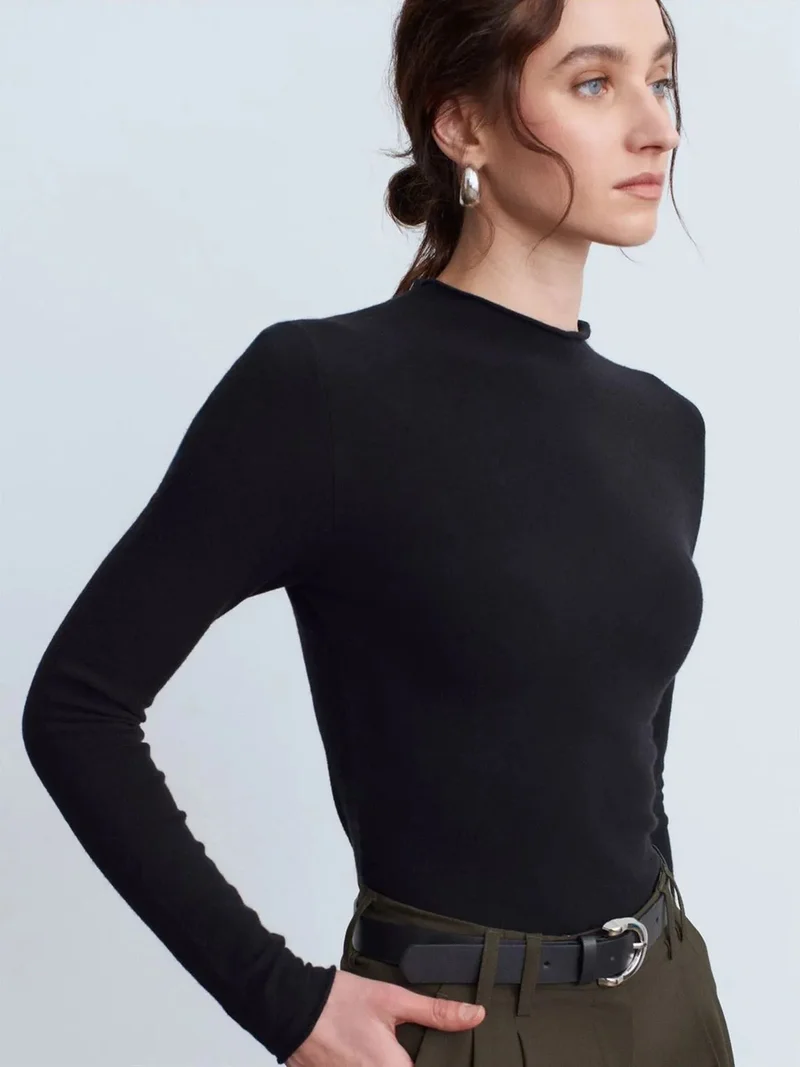 ديلفين Dilvin Women's Slim-fit Ribbed Half-turtleneck Sweater